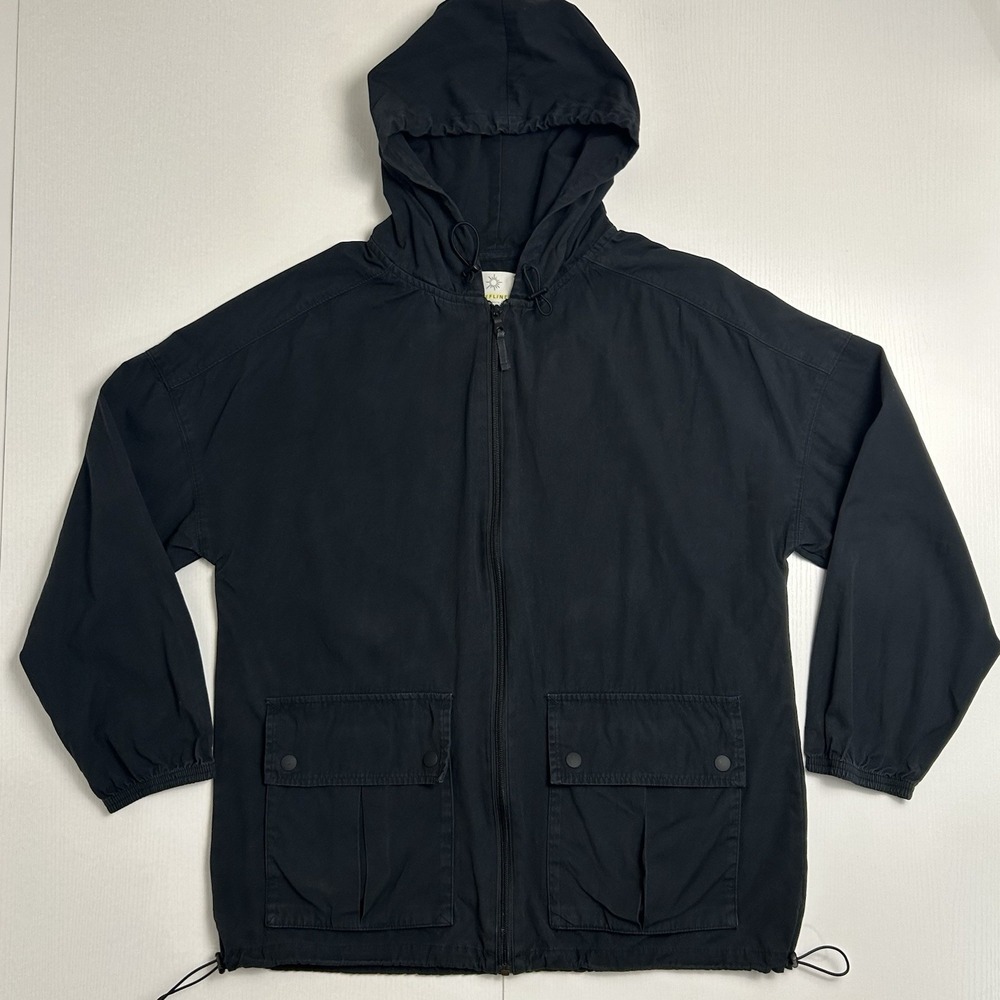 Offline By Aerie Women M Black Full Zip Hooded Utility Cargo Windbreaker Jacket